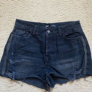 Zara washed black high waisted denim shorts